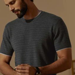 ANDAMEN Grey Regular Fit Textured Crew T-Shirt-picture-47