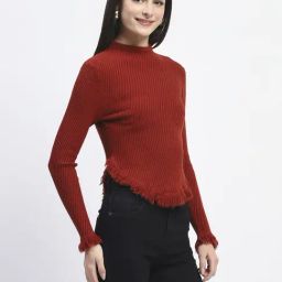 Madame Red Regular Fit Self Pattern Sweater image 4