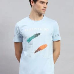 Monte Carlo Sky Blue Regular Fit Printed T-Shirt-picture-0