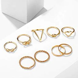 YouBella Gold Plated Bohemain Oxidized Rings Combo of 9-32