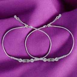 Taraash 925 Sterling Silver Elegant Beaded CZ Chain Anklet-15