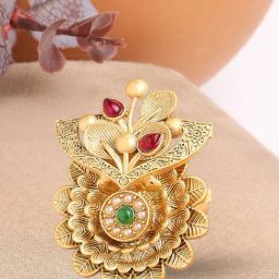 OOMPH Gold Ethnic Matte Antique Gold Plating Floral Design Finger Ring Pack of 2-image-26