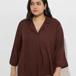 Gia by Westside Dark Brown Solid Blouse-picture-35
