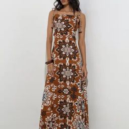 LOV by Westside Brown Floral Design A-Line Dress-picture-11