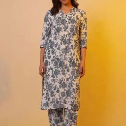Aurelia White & Black Printed Straight Kurta-image-49