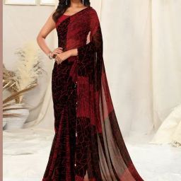 Mirchi Fashion Black Georgette Geometric Print Saree With Unstitched Blouse-2