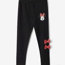 The Souled Store Girls Black Cotton Printed Minnie Mouse Legging-image-1