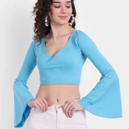 Color Capital Blue Cotton Slim Fit Crop Top-picture-46