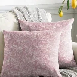 Aura Pink & White Set of 2 Floral Square Cushion Covers-16