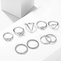 YouBella Silver Plated Bohemain Oxidized Rings Combo of 9-image-112
