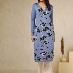 Soch Blue Acrylic Regular Fit Woven Design Kurta-24