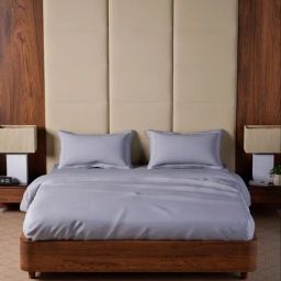 Mulberry Living Cotton Checks Silver 500 TC Super King Size Bedsheet with 2 Pillow Covers-image-40