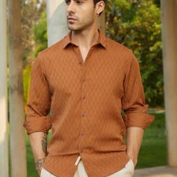Campus Sutra Brown Poly Spandex Regular Fit Textured Shirt-image-89