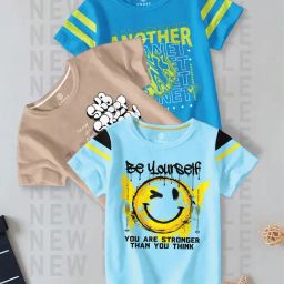 Codez Kids Blue & Beige Printed T-Shirt (Pack Of 3)-image-8