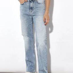 Only Light Blue Cotton Distressed High Rise Jeans-image-28