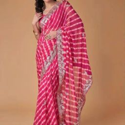 Zari Jaipur Pink Leheriya Saree-picture-40