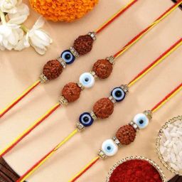 Karatcart Set of 4 Handmade Meenakari Evil Eye Kundan Rakhis for Brother with Roli & Chawal-10