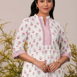 Libas White Cotton Printed A Line Short Kurti-picture-14