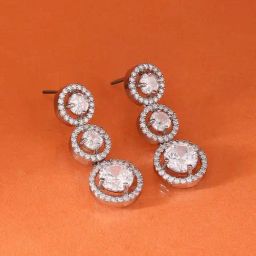 Zaveri Pearls Silver Tone Dazzling Cubic Zirconia Embellished Bling Brass Drop Earrings-ZPFK17292-29