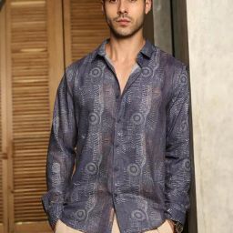 Campus Sutra Blue Viscose Regular Fit Printed Shirt-image-66