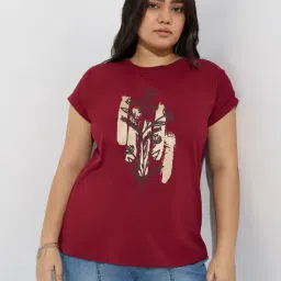 Gia by Westside Maroon Floral Detailed Cotton T-Shirt-picture-26