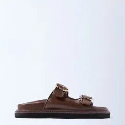 LUNA BLU by Westside Brown Dual-Strap Slip-On Sandals-picture-49