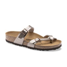 Birkenstock Women Gunmetal-Toned Solid Mayari Birko-Flor One Toe Regular Width Flats-image-91