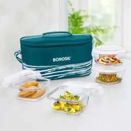 Borosil Transparent Glass Leak Proof Lunch Box with Bag (400 ml)-17