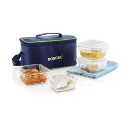 Borosil ?Blue Glass Leak Proof Lunch Box with Bag (320 ml)-44