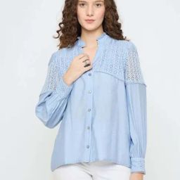 Madame Blue Regular Fit Self Pattern Top-13