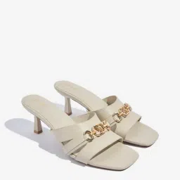 LUNA BLU by Westside Ivory Chain-Detailed Heel Sandals-picture-5