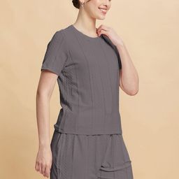Selvia Self Design Round Neck T-Shirt With Shorts-image-6