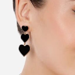 Zaveri Pearls Black Enamel Hearts Contemporary Statement Drop Earrings-ZPFK17223-4