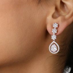 Zaveri Pearls Rose Gold Tone Dazzling Cubic Zirconia Embellished Bling Brass Drop Earrings-ZPFK17293-17