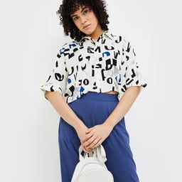 Ginger by Lifestyle Off White & Black Viscose Printed Crop Shirt-image-90