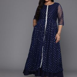 A PLUS BY AHALYAA Plus Size Polka Dots Print A-Line Maxi Ethnic Dress image 1