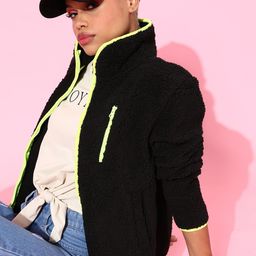 SASSAFRAS Women Stylish Black Solid Faux Fur Jacket-image-44
