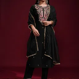 Vishudh Women Ethnic Motifs Embroidered Regular Thread Work Kurta with Palazzos & With Dupatta-37