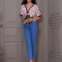 JC4U Women Printed Woollen Crepe Top-13