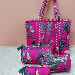 Gulaab Jaipur Unisex Floral Structured Quilted Tote Bag-16