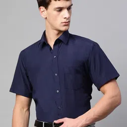 English Navy Men Standard Solid Slim Fit Formal Shirt-image-37