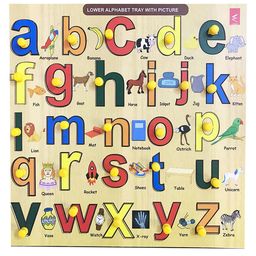 WISSEN Wooden Capital Alphabet Educational Knob Tray Multicolor - 27 Pieces-20