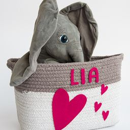 Yellow Doodle Hearts Organic Cotton Rope Basket Medium Size - Pink-image-82
