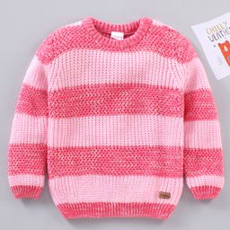 Babyhug Knit Full Sleeves Striped Sweater - Pink-image-48