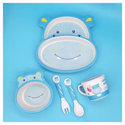 YAMAMA Lovely Hippo Shape Bamboo Multi Piece Feeding Set Pack of 5   Color May Vary-17