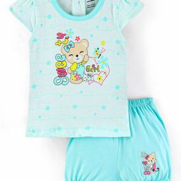 Cucumber Cotton Half Sleeves Nightwear T-Shirt and Shorts Set Kitty Print - Baby Pink-image-73