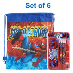 Asera Set of 6 Spiderman Stationery Gift Pack and Dori Bags Sack Bags Return Gift Bags for Kids Birthday Party Return Gift Combo - Multicolor-18