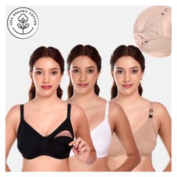 Elite Mom Pack Of 3 Solid Maternity Nursing Bras - Black White & Beige-image-62