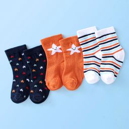 Cute Walk By Babyhug Cotton Knit Anti Bacterial Ankle Length Socks Star Design Pack Of 3 - Multicolour-picture-39