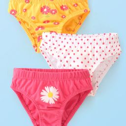 Babyhug 100% Cotton Single Jersey Knit Panties Floral & Polka Dot Print Pack of 3 - Yellow Pink & White-image-29